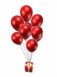 3d rendered illustration of flying red balloons with present