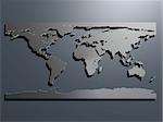 3d rendered illustration of a silver world map on a grey background