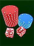 3d rendered illustration of some jetons and red dice