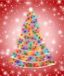 christmas tree drawn by white, red, yellow, orange, pink, violet, green and blue lights