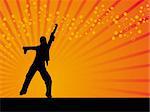 Black dancing girl vector orange background illustration