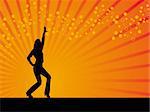 Disco dancing pose vector orange background illustration