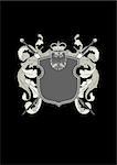 An heraldic shield or badge, blank so you can add your own images.  Vector illustration. Black  background  .