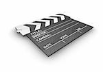 3D render of a clapper board on a white background