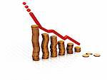 3D chart showing rising profits with fading out grid on the floor