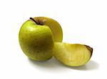 Apple with its slice apart, on white backgroung, with clipping path.