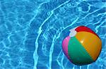 Bright beach ball in blue pool