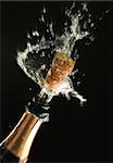 Champagne splash. Bottle and cork, celebration time