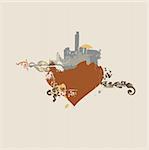 heart shaped urban background. Grunge style. Vector illustration.