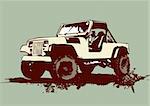 Grunge stilyzed vintage military vehicle. Vector illustration