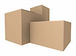 3d rendered illustration of three simple cartons
