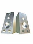 3d rendered ilustration of two silver speakers