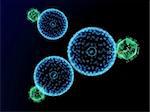 3d rendered illustration of hiv viruses attacking cells