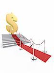 3d rendered illustration of a red carpet with a dollar sign