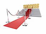 3d rendered illustration of a stair with a red carpet and the golden letters success