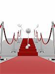 3d rendered illustration of a little character on a red carpet