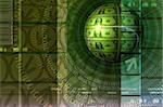 Abstract background with barcode, binary data leaks and money sphere - financial and e-commerce concept