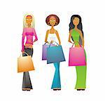 Vector illustration of 3 girls with shopping bags