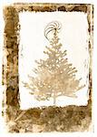 Mixed media illustration of vintage christmas tree over grunge background