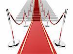 3d rendered illustration of stairs with a red carpet and barriers