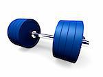 3d rendered illustration of one blue barbell with weights