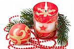 Christmas candle and ornaments