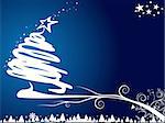 Christmas tree on blue background, vector illustration