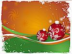 Christmas bulbs with snowflakes on orange background, abstract vector illustration
