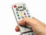 Hand holding dvd player remote control