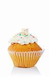 A tasty muffin with cream isolated on white background