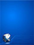 Blue vector globe on waves background, illustration