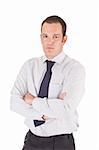 Young business man, with arms crossed. Isolated on white background.