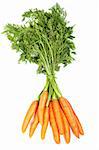 Bunch of fresh carrots with soft shadow on white background