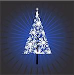 Vector - Christmas tree filled with snowflakes and star burst.