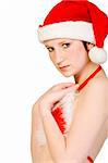 Beautiful girl dressed in a christmas lingerie set With clipping path for your convenience