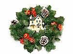 Garland with toy-house inside it as Christmas decoration