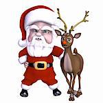 Santa with a red nosed reindeer. Isolated on a white background.