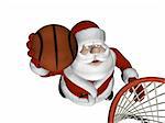Santa Playing Basketball.  Jumping up to make a basket.