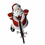 Santa Doing Tricks on a BMX Motocross Bicycle. Isolated on a white background.