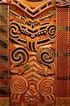 Wood carving in Maori Meeting House