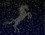 Editable vector illustration of a horse in a starry sky