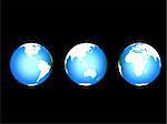 3d rendered illustration of three little globes on a blck background