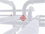 3d rendered illustration of many pipelines and red valves