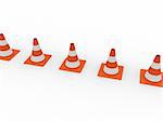 3d rendered illustration of some red and white traffic cones standing in a line