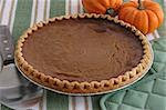 A delicious, homemade pumpkin pie fresh from the oven.