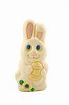 A cute, white chocolate Easter Bunny, isolated on white.