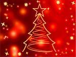 golden christmas tree with gold stars and lights over red background