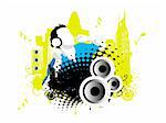 Grunge vector illustration of disc jockey on white background