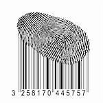 identity concept illustration, human fingerprint with product bar code