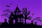 Haunted halloween house with bats